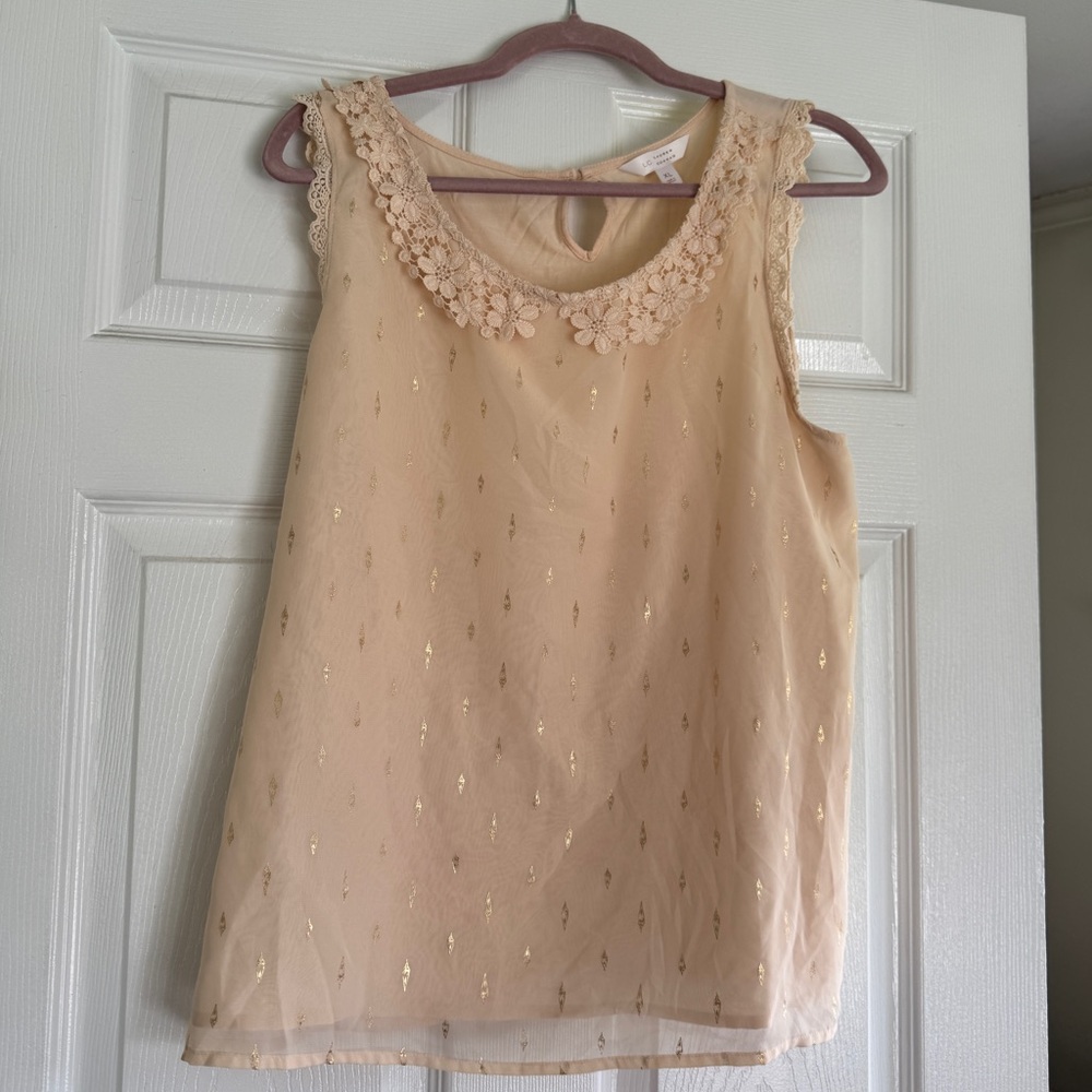 LC Lauren Conrad Cream Sleeveless Top with Gold Accents